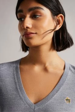 Ted Baker Abiygal Grey Merino Edit V-Neck Jumper -Tedbaker Sales 2024 unnamed file 2994