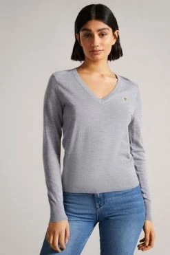 Ted Baker Abiygal Grey Merino Edit V-Neck Jumper -Tedbaker Sales 2024 unnamed file 2996