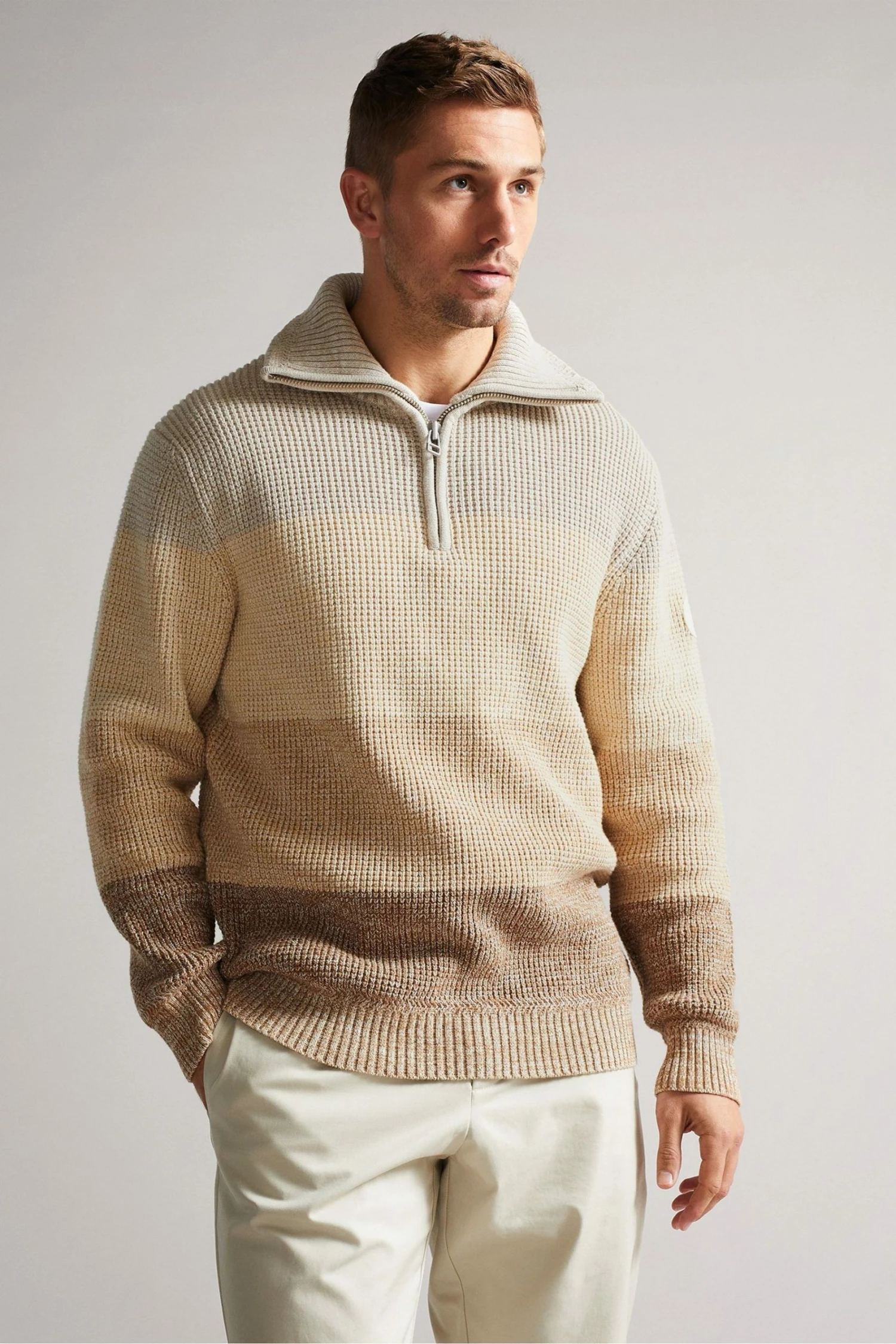 Ted Baker Heathh Tan Brown Mib Waffle Striped Knit Jumper 3 Ted Baker Heathh Tan Brown Mib Waffle Striped Knit Jumper