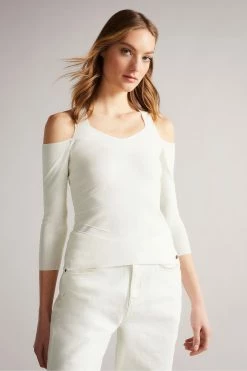 Ted Baker White Full Needle Rayon Knit Top