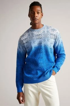 Ted Baker Moir Blue Spray Dye Crew Jumper