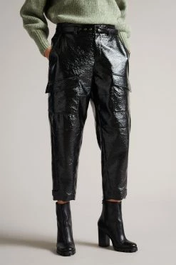 Ted Baker Black Vinala Barrel Leg Vinyl Trousers