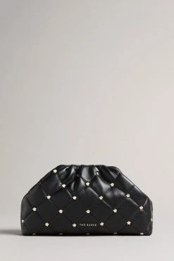 Ted Baker Black Quilted Studded Clutch Bag