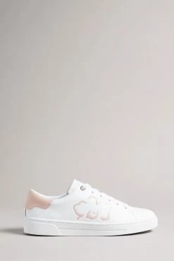 Ted Baker White Pink Tarliah Magnolia Flower Placement Cupsole Trainers