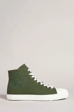 Ted Baker Rannip Khaki Green Magnolia Embroidered High-Top Sneakers -Tedbaker Sales 2024 unnamed file 3693