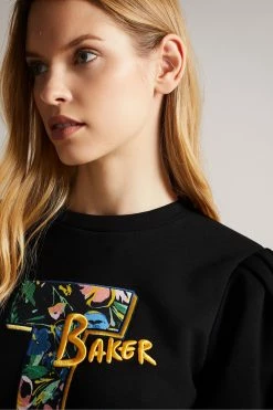 Ted Baker Falici Black Large Sleeve Sweatshirt With T Graphic -Tedbaker Sales 2024 unnamed file 3754