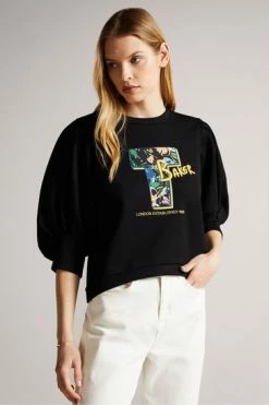 Ted Baker Falici Black Large Sleeve Sweatshirt With T Graphic -Tedbaker Sales 2024 unnamed file 3756