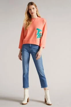 Ted Baker Pink Romana Coral Cropped Sweat With 3/4 Sleeve -Tedbaker Sales 2024 unnamed file 3778