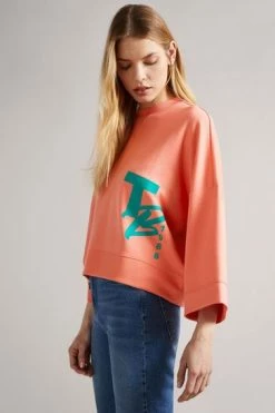 Ted Baker Pink Romana Coral Cropped Sweat With 3/4 Sleeve -Tedbaker Sales 2024 unnamed file 3781