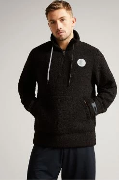 Ted Baker Redmond Black Active Textured Jersey Half Zip Top