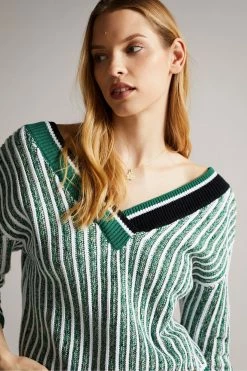 Ted Baker Edora Mid Green V-Neck Stitch Detailed Sweater -Tedbaker Sales 2024 unnamed file 3944