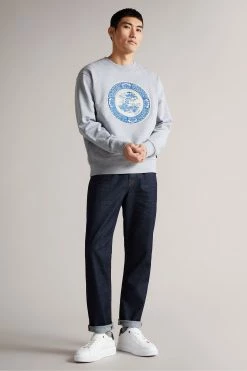 Ted Baker Elbe Grey-Marl Relaxed Fit Graphic Sweatshirt -Tedbaker Sales 2024 unnamed file 3961