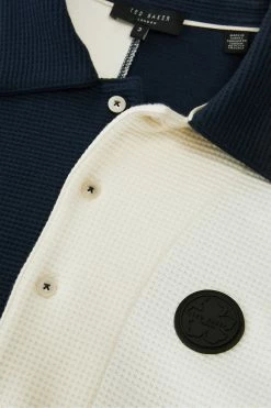 Ted Baker Wickam Navy Long Sleeve Textured Polo Shirt -Tedbaker Sales 2024 unnamed file 4018