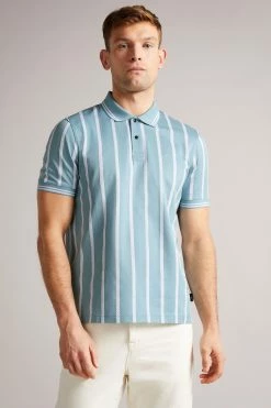 Ted Baker Men's Blue Kimbell Short Sleeve Striped Polo Shirt