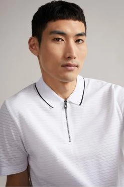 Ted Baker Mens White Buer Short Sleeve Textured Zip Polo Shirt -Tedbaker Sales 2024 unnamed file 4109