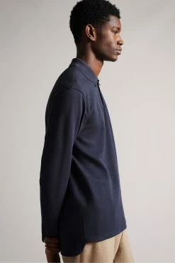 Ted Baker Baddow Navy Blue Long Sleeve Heavy Twill Jersey Polo Shirt -Tedbaker Sales 2024 unnamed file 4122