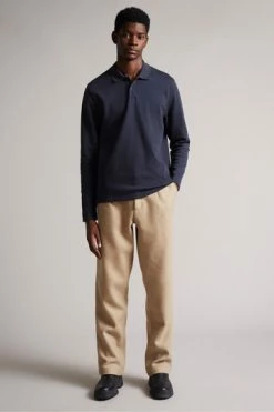 Ted Baker Baddow Navy Blue Long Sleeve Heavy Twill Jersey Polo Shirt -Tedbaker Sales 2024 unnamed file 4125