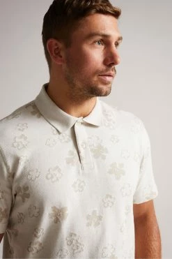 Ted Baker Tyssen Ecru Cream Short Sleeve Flower Jacquard Polo Shirt -Tedbaker Sales 2024 unnamed file 4166
