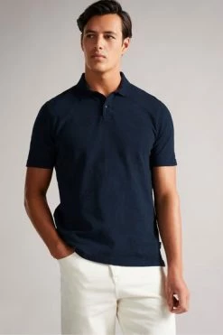Ted Baker Tyssen Navy Blue Short Sleeve Flower Jacquard Polo Shirt -Tedbaker Sales 2024 unnamed file 4181