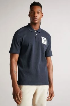 Ted Baker Navy Blue Remark Ribbed Polo Shirt