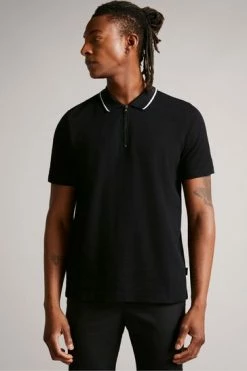 Ted Baker Buer Black Short Sleeve Textured Zip Polo Shirt -Tedbaker Sales 2024 unnamed file 4259