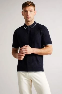Ted Baker Navy Blue Pitfeld Knitted Stitch Polo Shirt -Tedbaker Sales 2024 unnamed file 4278