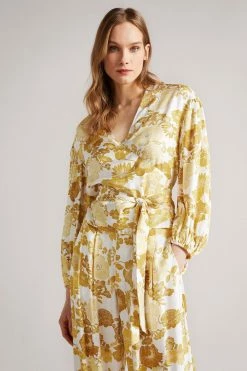Ted Baker Yellow Adissa Wrap Top With Blouson Full Sleeve