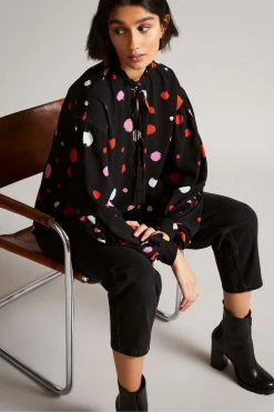 Ted Baker Black Sunrai Spot Print Frilled Blouse -Tedbaker Sales 2024 unnamed file 4490