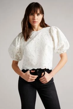 Ted Baker Inda White Cropped Top With Puff Sleeve