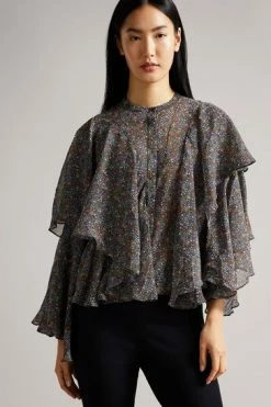 Ted Baker Black Printed Ruffle Blouse -Tedbaker Sales 2024 unnamed file 4505