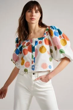 Ted Baker Nelda White Puff Sleeve Cropped Top -Tedbaker Sales 2024 unnamed file 4522