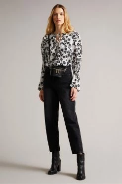 Ted Baker Taurius Mid Grey Ruched Detail Top With Keyhole -Tedbaker Sales 2024 unnamed file 4532