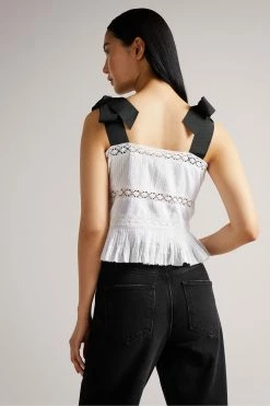 Ted Baker Pietri White Lace Insert Peplum Top With Grosgrain Straps -Tedbaker Sales 2024 unnamed file 4543