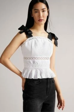 Ted Baker Pietri White Lace Insert Peplum Top With Grosgrain Straps -Tedbaker Sales 2024 unnamed file 4546