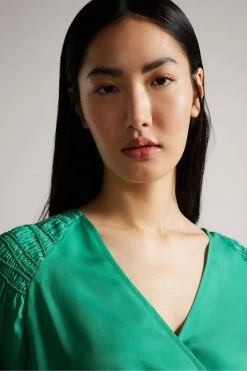 Ted Baker Green Tavia Mid Smock Shoulder Wrap Top -Tedbaker Sales 2024 unnamed file 4550