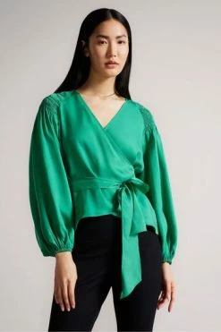 Ted Baker Green Tavia Mid Smock Shoulder Wrap Top -Tedbaker Sales 2024 unnamed file 4552