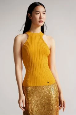 Ted Baker Feoniix Yellow Knitted Halterneck Top