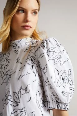 Ted Baker White Luulah Puff Sleeve Tie Back Top -Tedbaker Sales 2024 unnamed file 4607