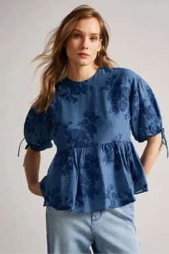 Ted Baker Kaarin Blue Exaggerated Puff Sleeve Top