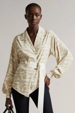 Ted Baker Brown Yellow Faux Wrap Front Top With D-Rings -Tedbaker Sales 2024 unnamed file 4663