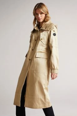 Ted Baker Jjojo Light Brown Cotton Twill Mac With Detachable Lining