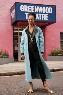 Ted Baker Blue Jjoelle Fabric Blocked Oversized Crombie Coat