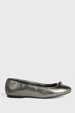 Ted Baker Noraih Grey Metallic Leather Bow Ballerina Shoes