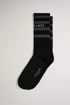 Ted Baker Black Branded Chain Socks
