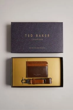 Ted Baker Chocolate Brown Badge Cardholder And Keyring Set