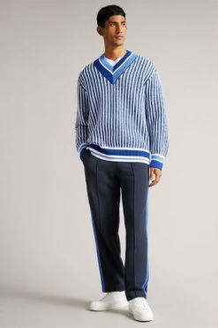 Ted Baker Sloans Navy Blue Jersey Joggers With Stripe Detail -Tedbaker Sales 2024 unnamed file 5346