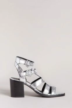 Ted Baker Silver Taylay Strappy Block Heeled Crinkled Leather Sandals -Tedbaker Sales 2024 unnamed file 5419