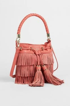 Ted Baker Paralee Red Braided Handle Fringe Mini Bucket Bag
