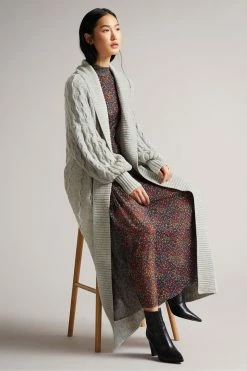 Ted Baker Sallly Mid-Grey Extreme Sleeve Cable Knit Cardigan -Tedbaker Sales 2024 unnamed file 5911
