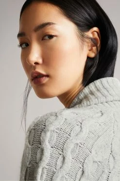 Ted Baker Sallly Mid-Grey Extreme Sleeve Cable Knit Cardigan -Tedbaker Sales 2024 unnamed file 5912